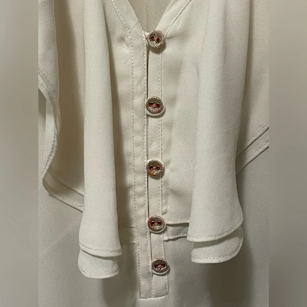 HD in Paris Anthropologie Cream Pink Sparkle Elinor Ruffle Blouse Size 6 - Picture 5 of 8